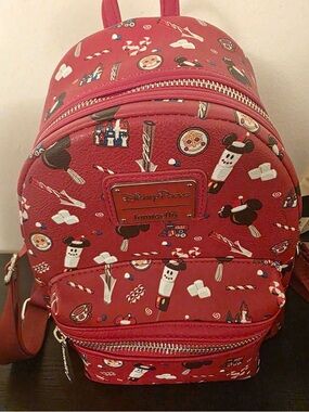 Loungefly Red Disney Parks Snack Print Mini Backpack 2021 Holiday Snack